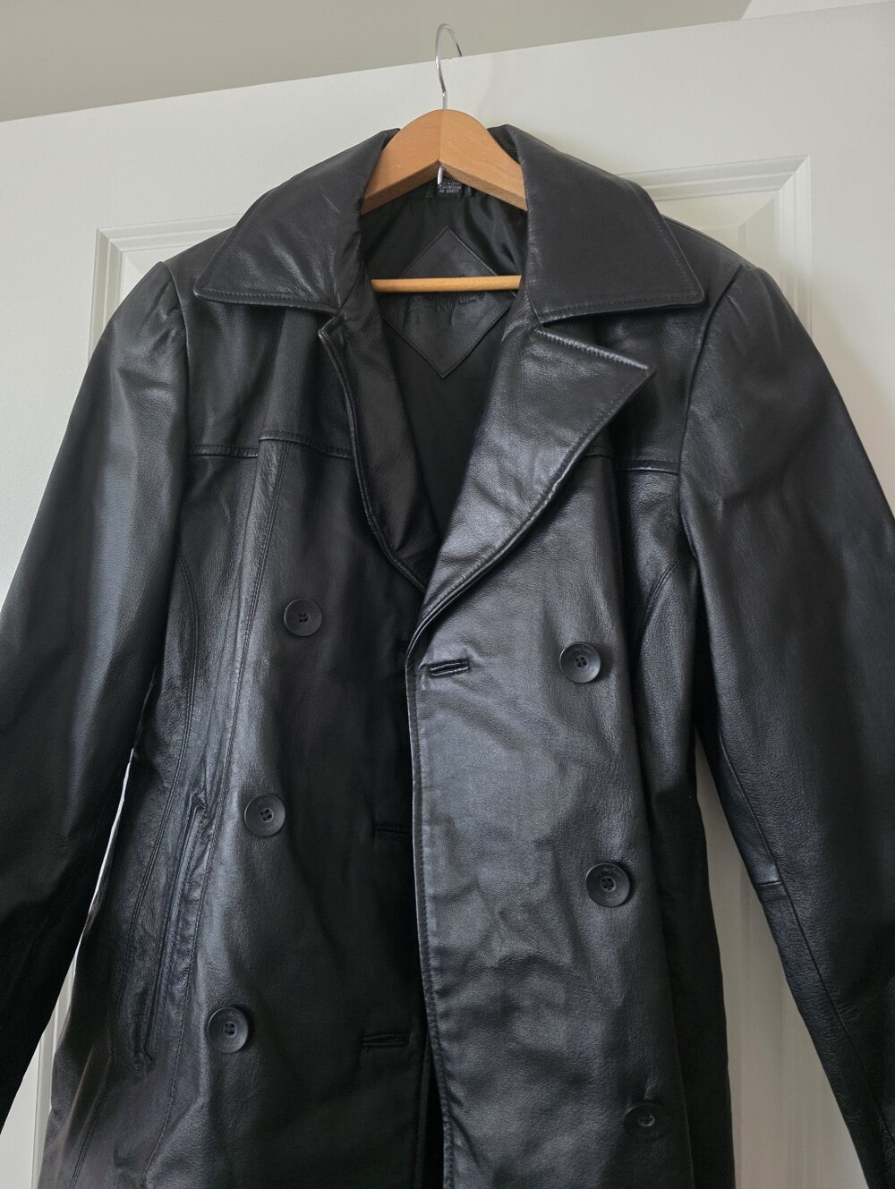 Vintage 90s Jacqueline Ferrar Leather Jacket Over Coat Womns M Black Gothic Chic